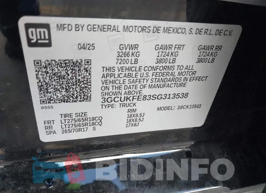 3GCUKFE83SG313538 Photo# 9