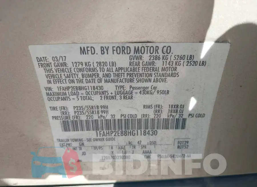 1FAHP2E88HG118430 Photo# 9