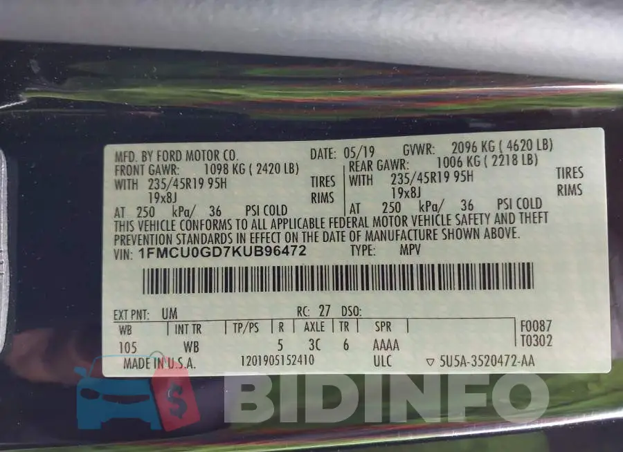 1FMCU0GD7KUB96472 Photo# 9