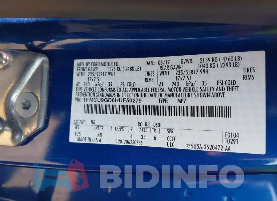 1FMCU9GD6HUE50279 Photo# 9