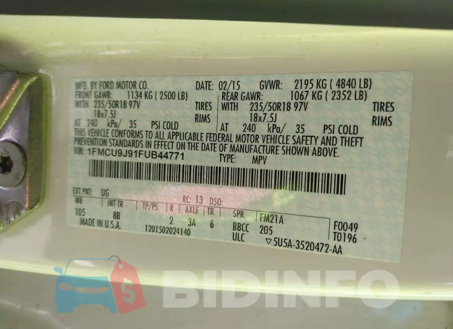 1FMCU9J91FUB44771 Photo# 9