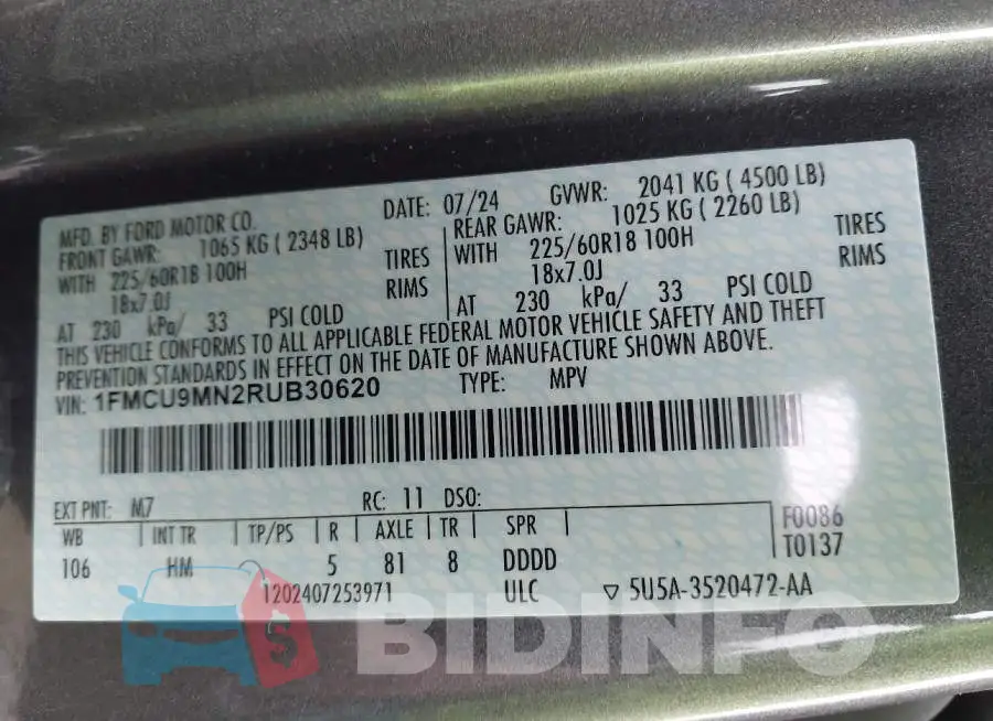1FMCU9MN2RUB30620 Photo# 9