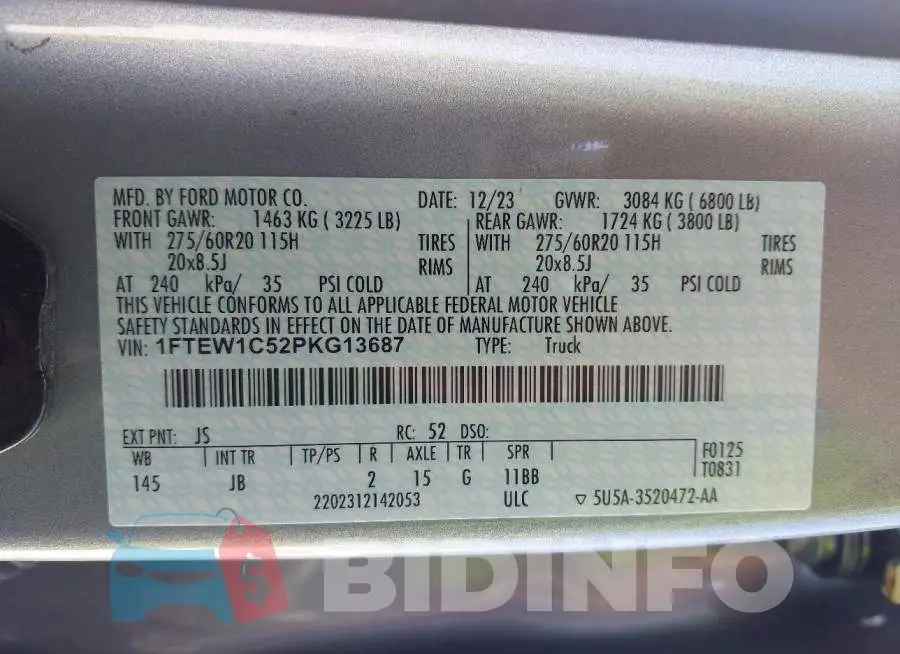 1FTEW1C52PKG13687 Photo# 9