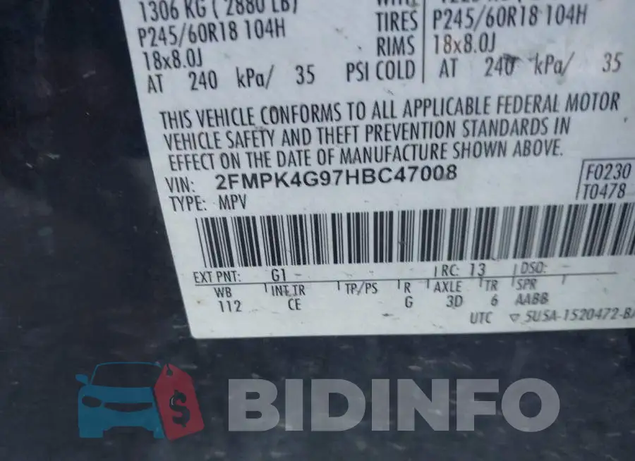 2FMPK4G97HBC47008 Photo# 9