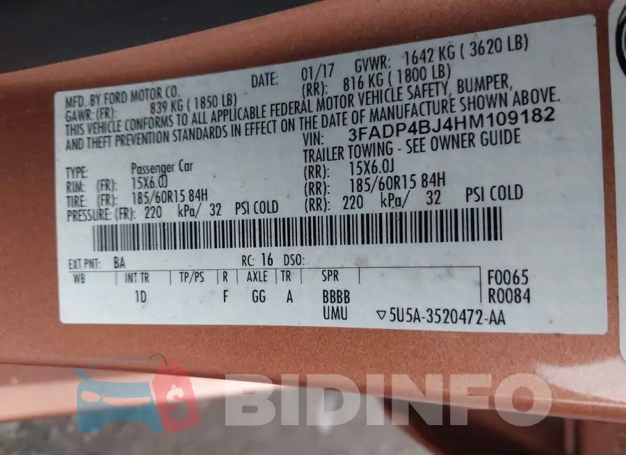 3FADP4BJ4HM109182 Photo# 9