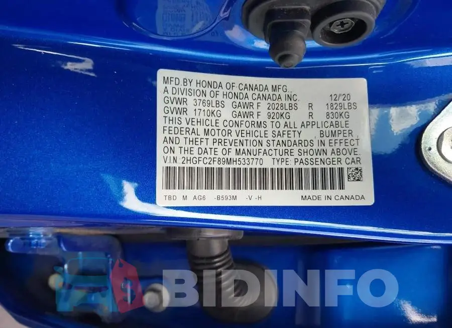 2HGFC2F89MH533770 Photo# 9