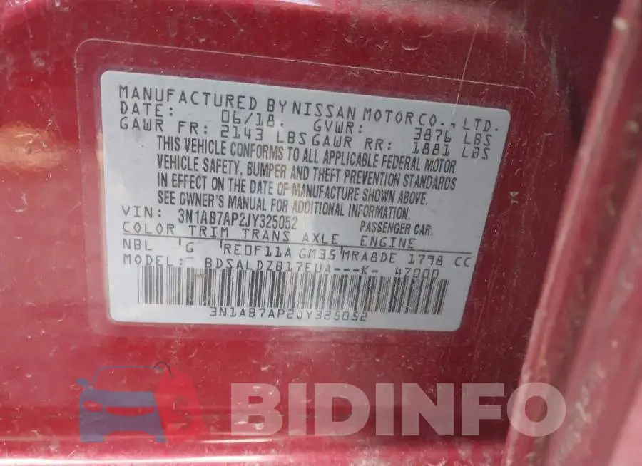 3N1AB7AP2JY325052 Photo# 9