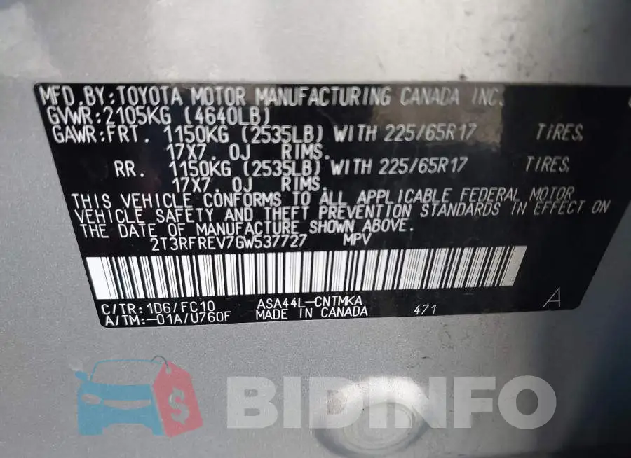 2T3RFREV7GW537727 Photo# 9