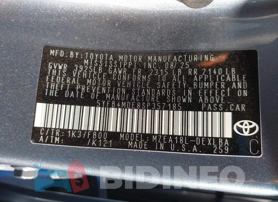 5YFB4MDE8SP357185 Photo# 9