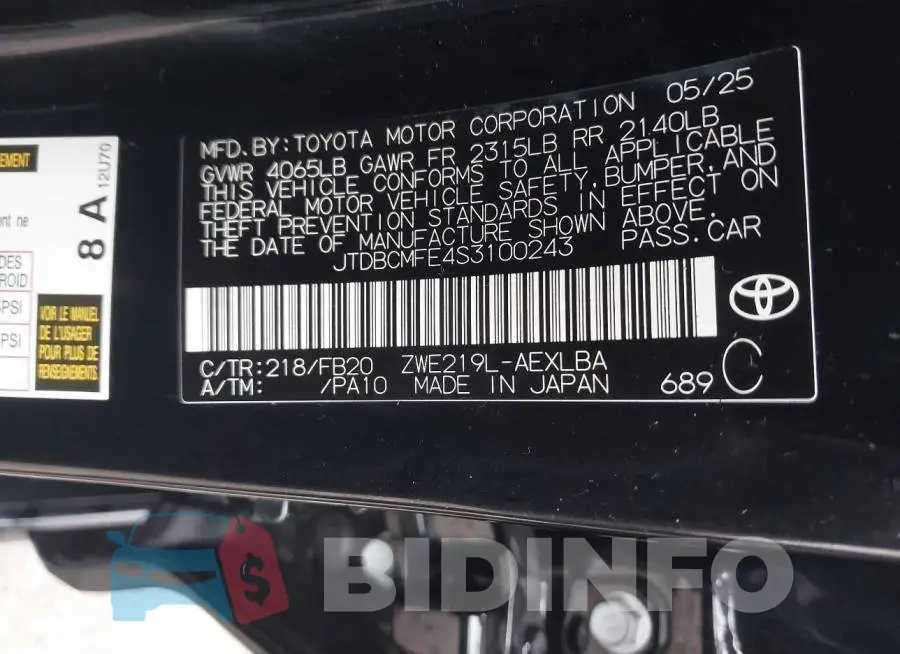 JTDBCMFE4S3100243 Photo# 9