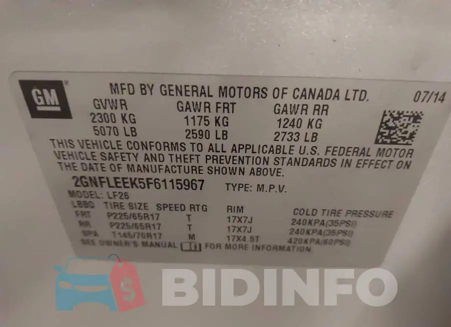 2GNFLEEK5F6115967 Photo# 9