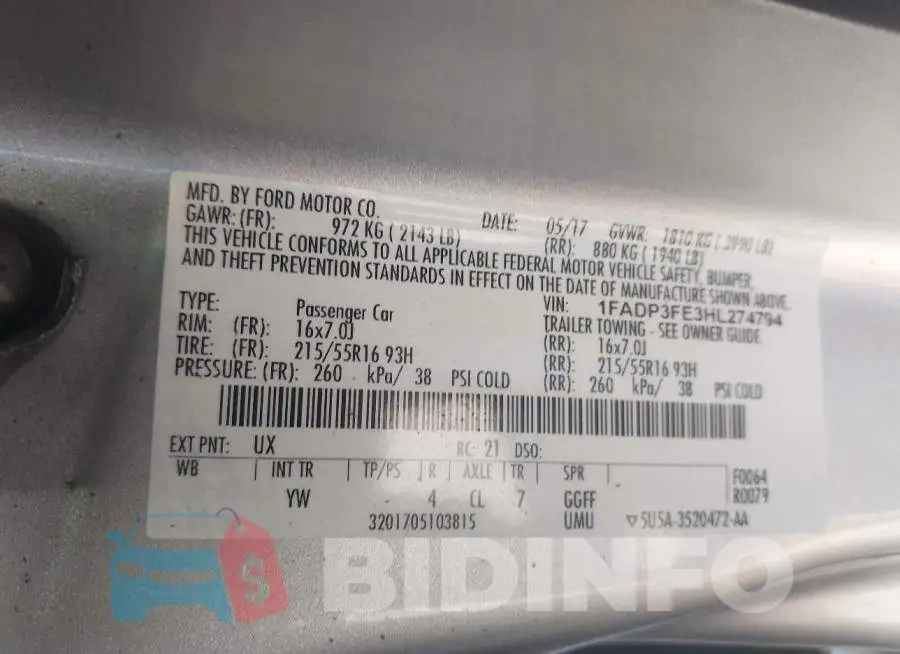 1FADP3FE3HL274794 Photo# 9