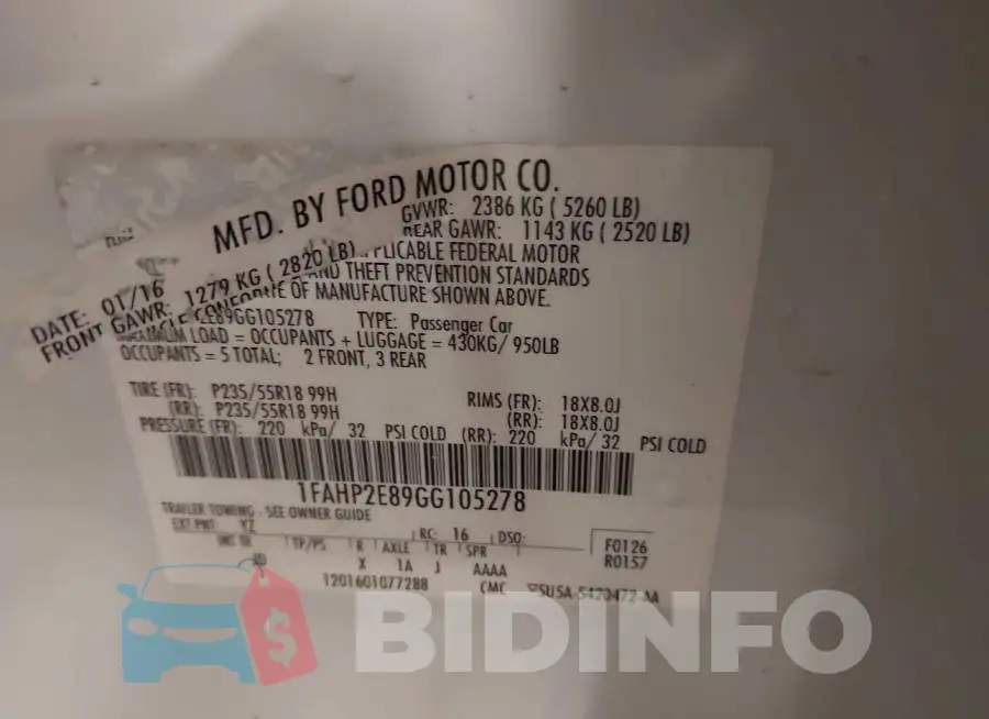 1FAHP2E89GG105278 Photo# 9