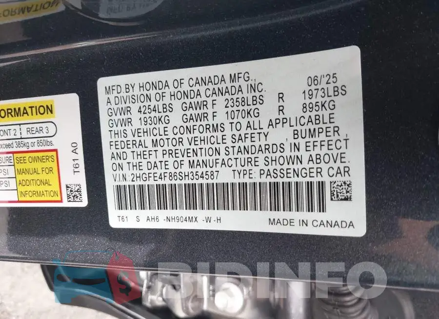2HGFE4F86SH354587 Photo# 9