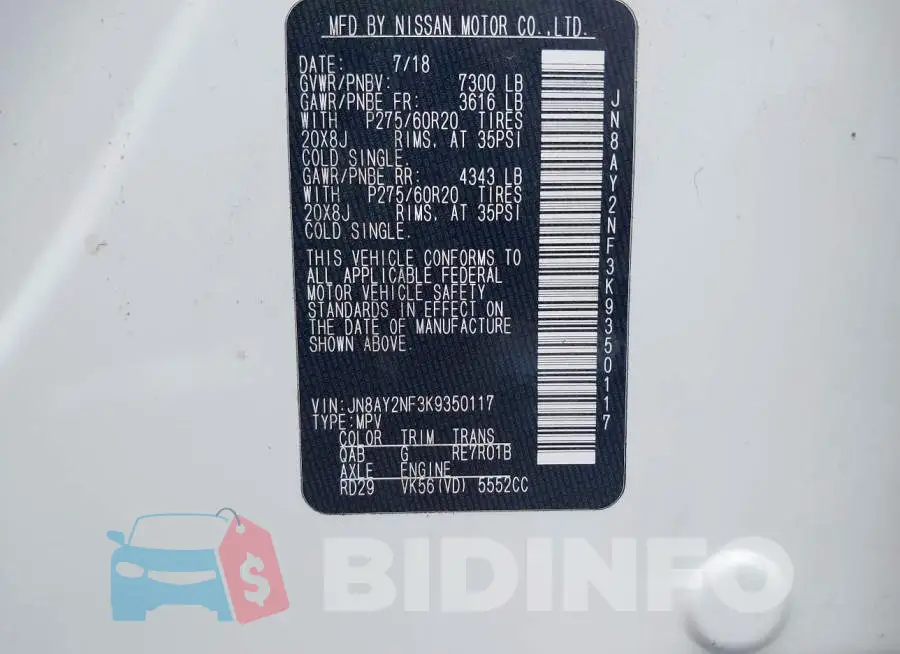 JN8AY2NF3K9350117 Photo# 9