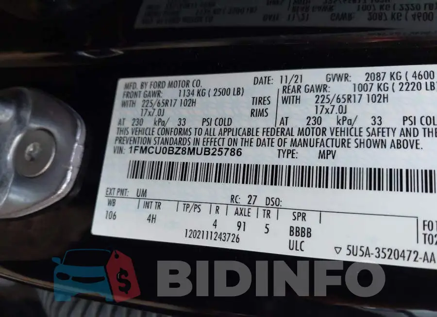 1FMCU0BZ8MUB25786 Photo# 9