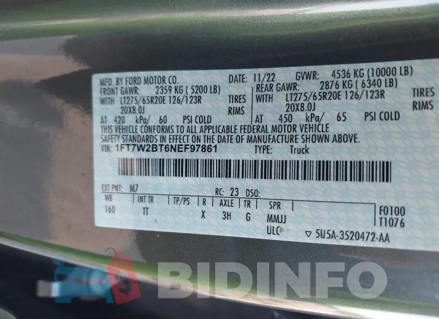 1FT7W2BT6NEF97861 Photo# 9