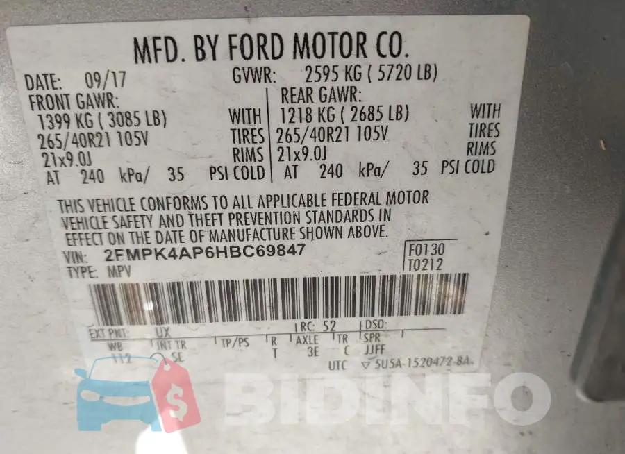 2FMPK4AP6HBC69847 Photo# 9