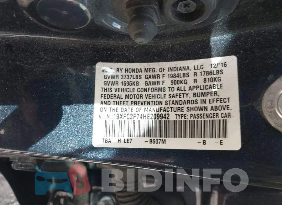 19XFC2F74HE209942 Photo# 9