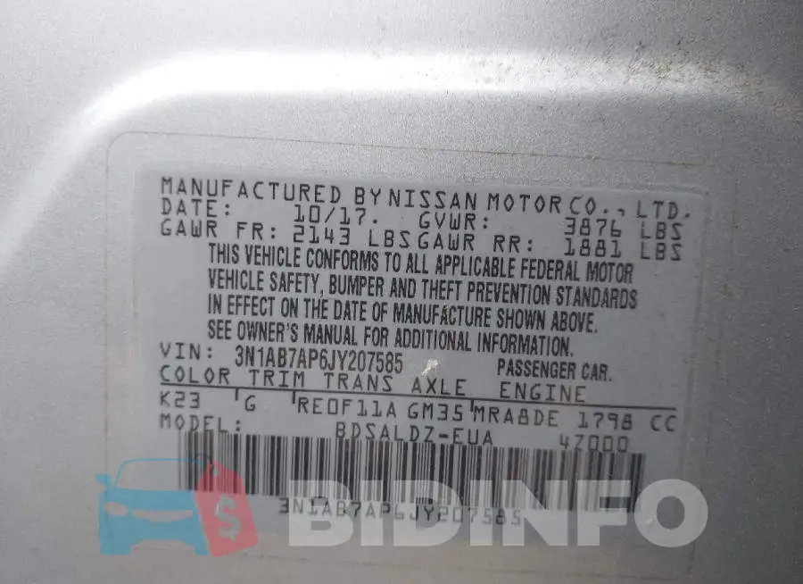 3N1AB7AP6JY207585 Photo# 9