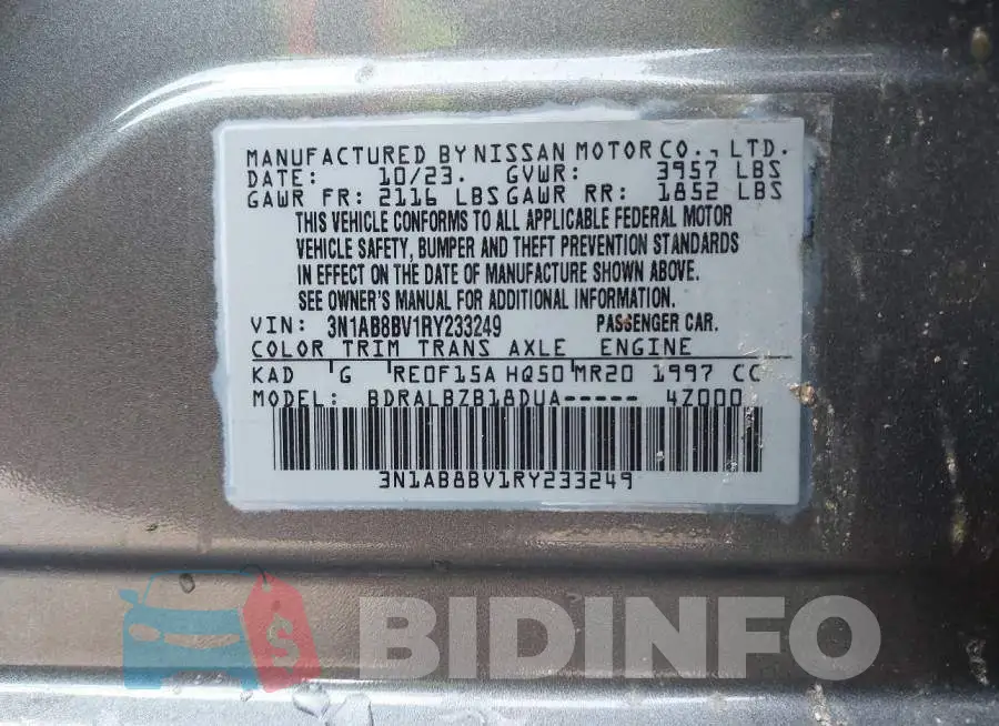 3N1AB8BV1RY233249 Photo# 9