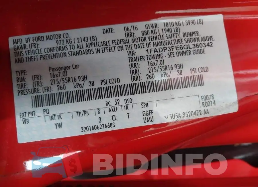 1FADP3FE6GL360342 Photo# 9
