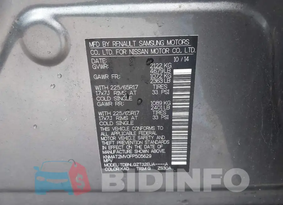 KNMAT2MV0FP505629 Photo# 9