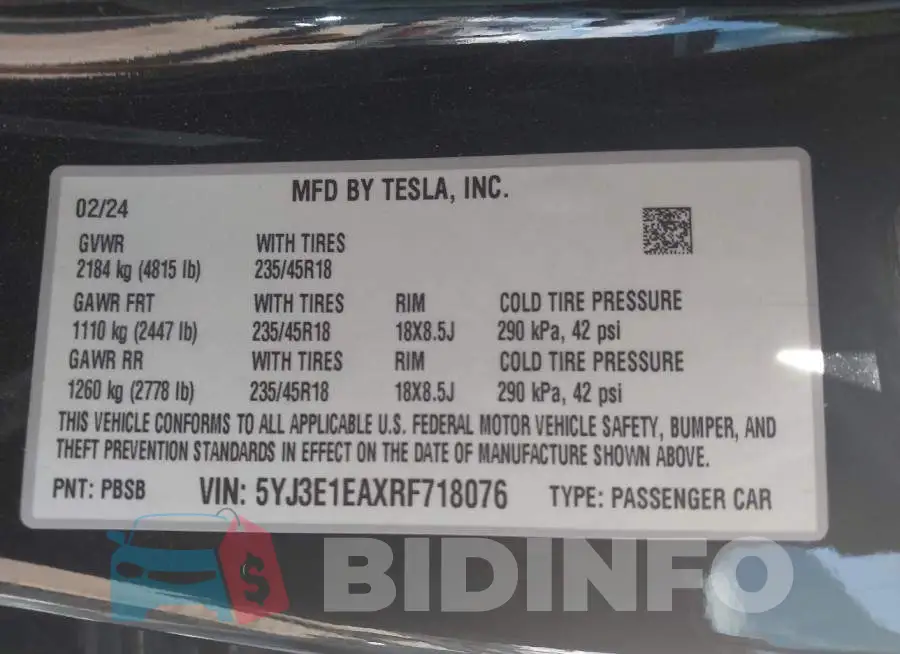 5YJ3E1EAXRF718076 Photo# 9