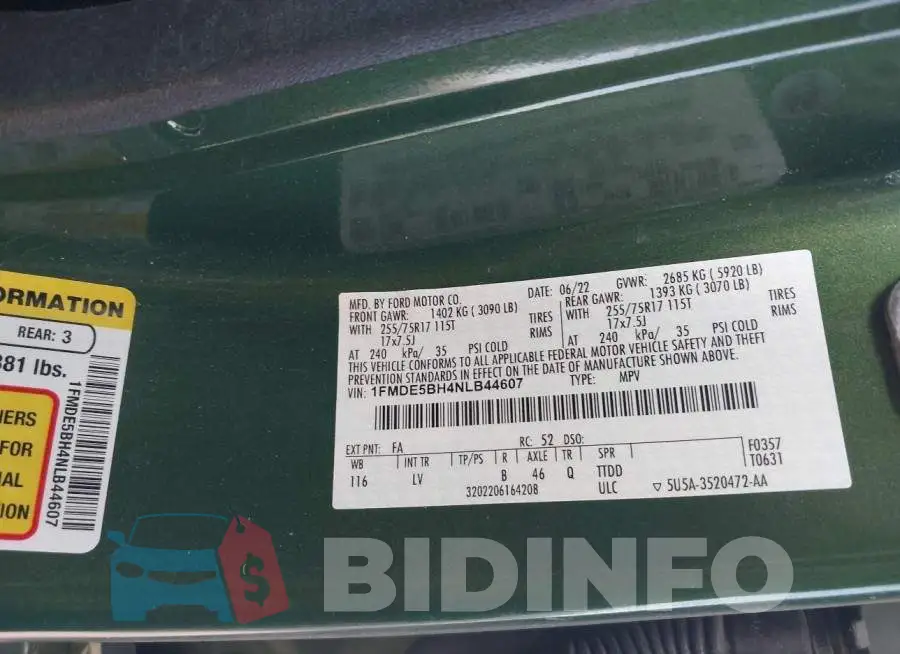 1FMDE5BH4NLB44607 Photo# 9