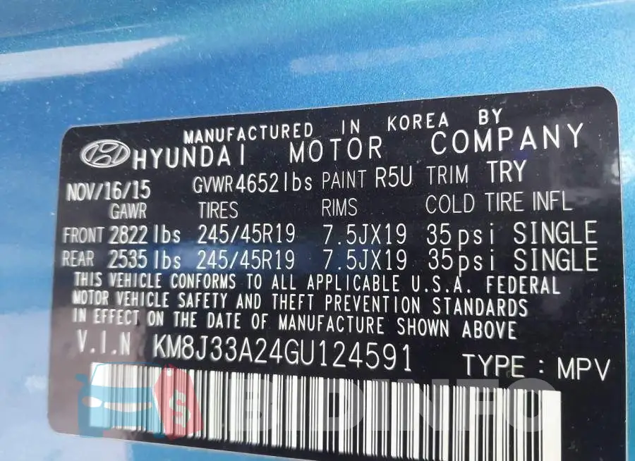 KM8J33A24GU124591 Photo# 9