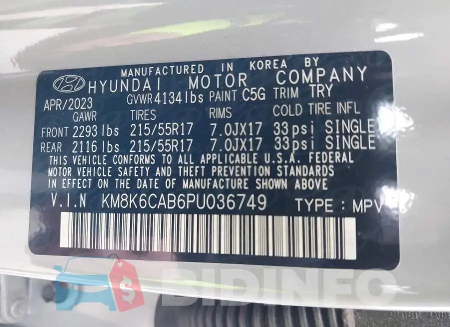 KM8K6CAB6PU036749 Photo# 9