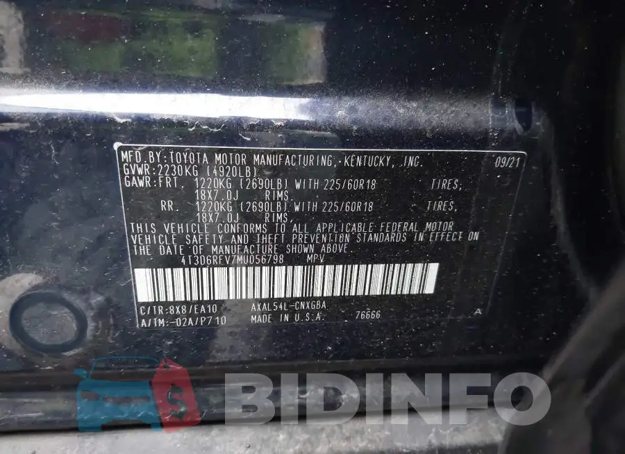 4T3D6RFV7MU056798 Photo# 9