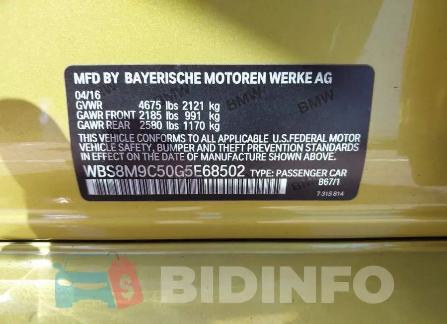 WBS8M9C50G5E68502 Photo# 9
