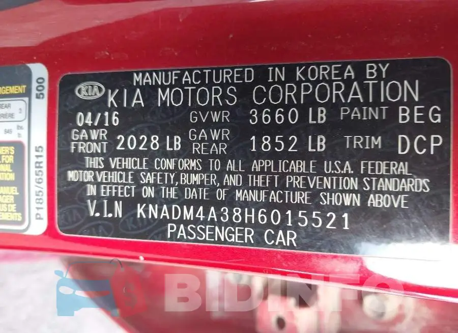 KNADM4A38H6015521 Photo# 9