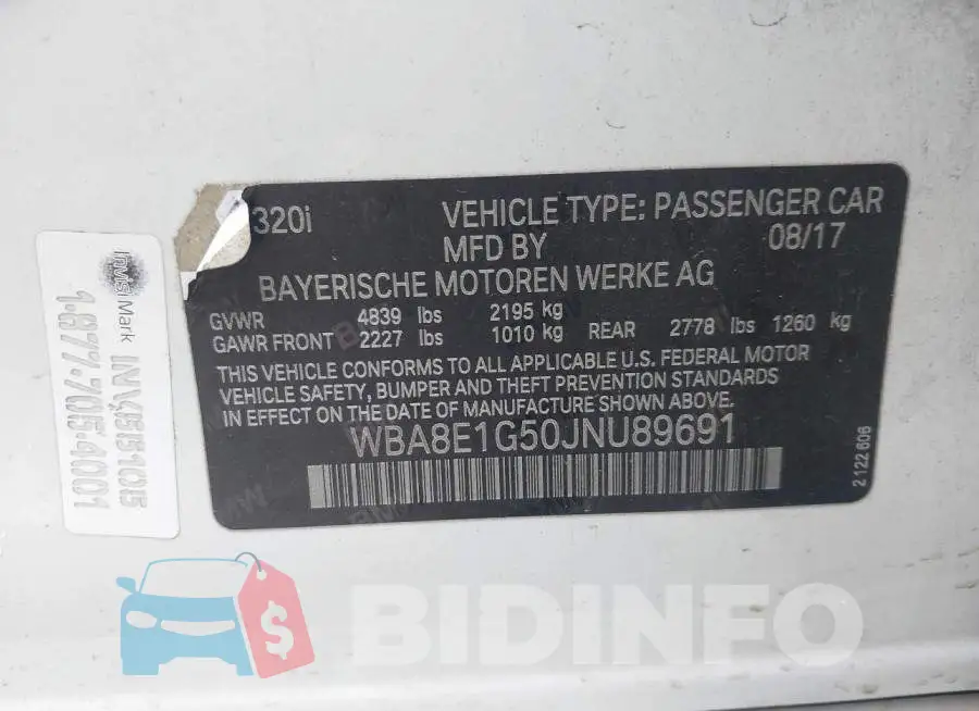 WBA8E1G50JNU89691 Photo# 9