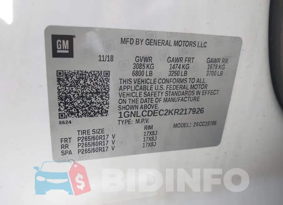 1GNLCDEC2KR217926 Photo# 9
