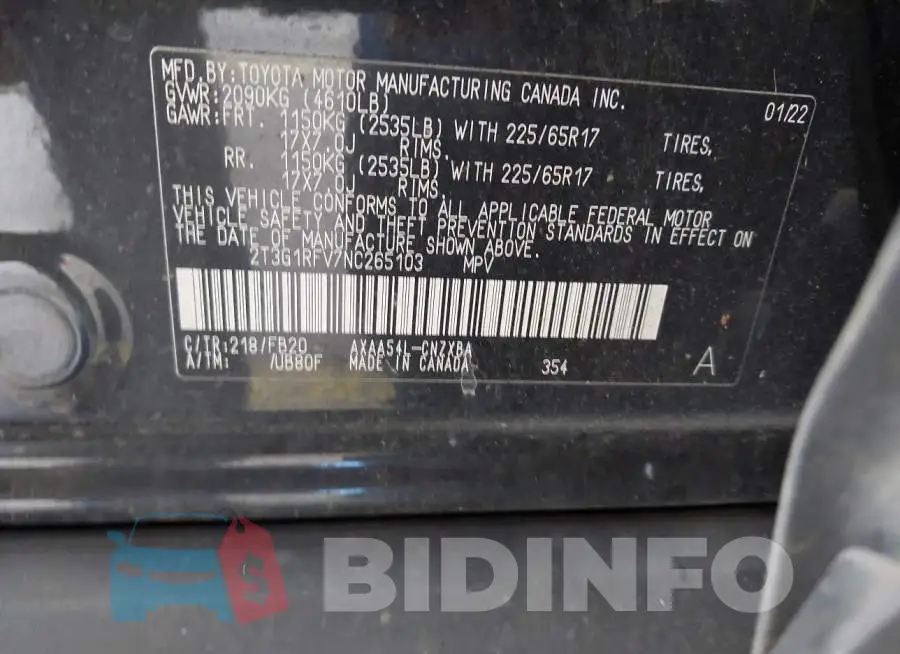 2T3G1RFV7NC265103 Photo# 9
