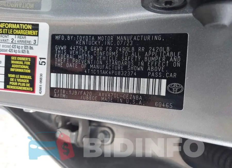 4T1C11AK4PU832374 Photo# 9