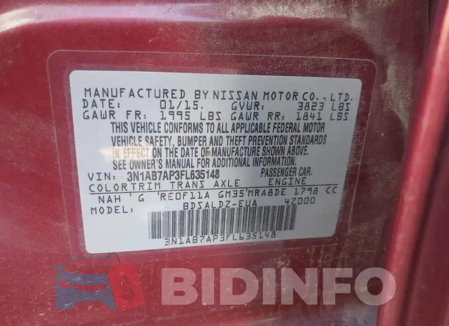 3N1AB7AP3FL635148 Photo# 9