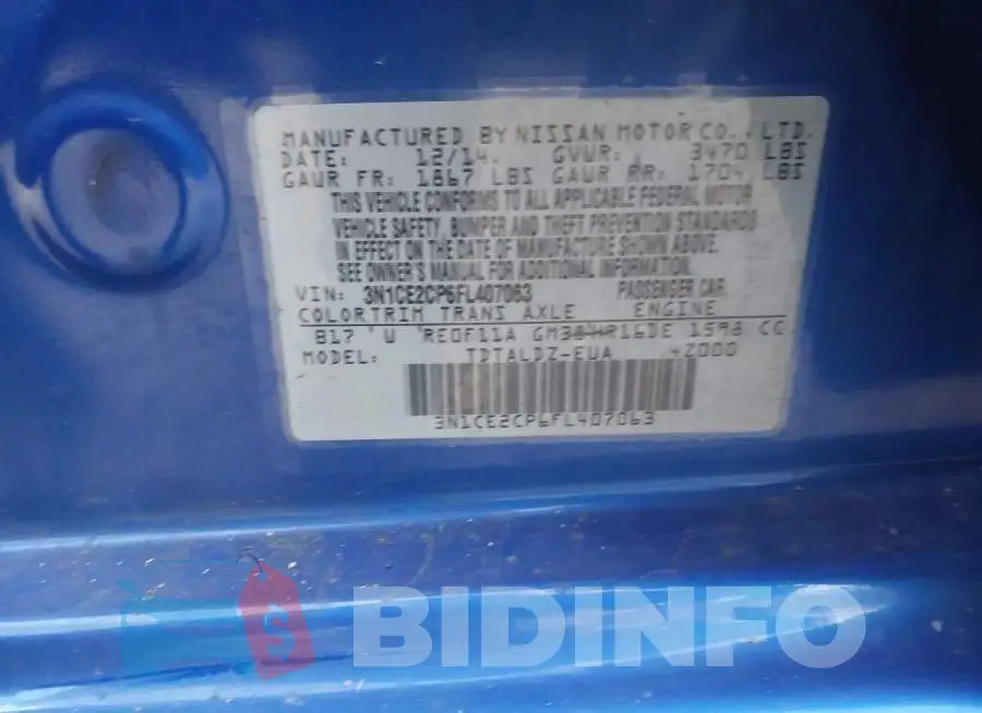 3N1CE2CP6FL407063 Photo# 9