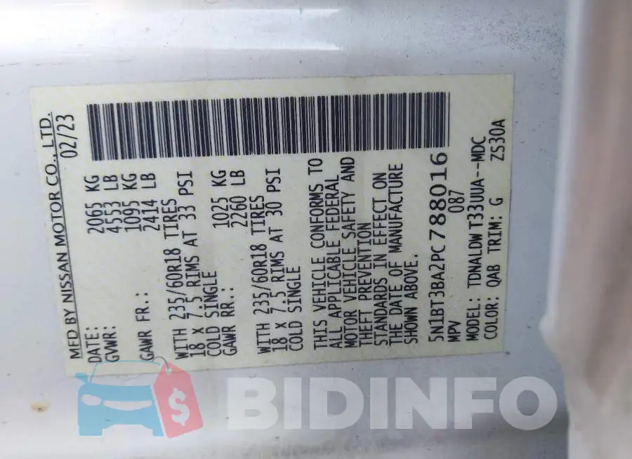 5N1BT3BA2PC788016 Photo# 9