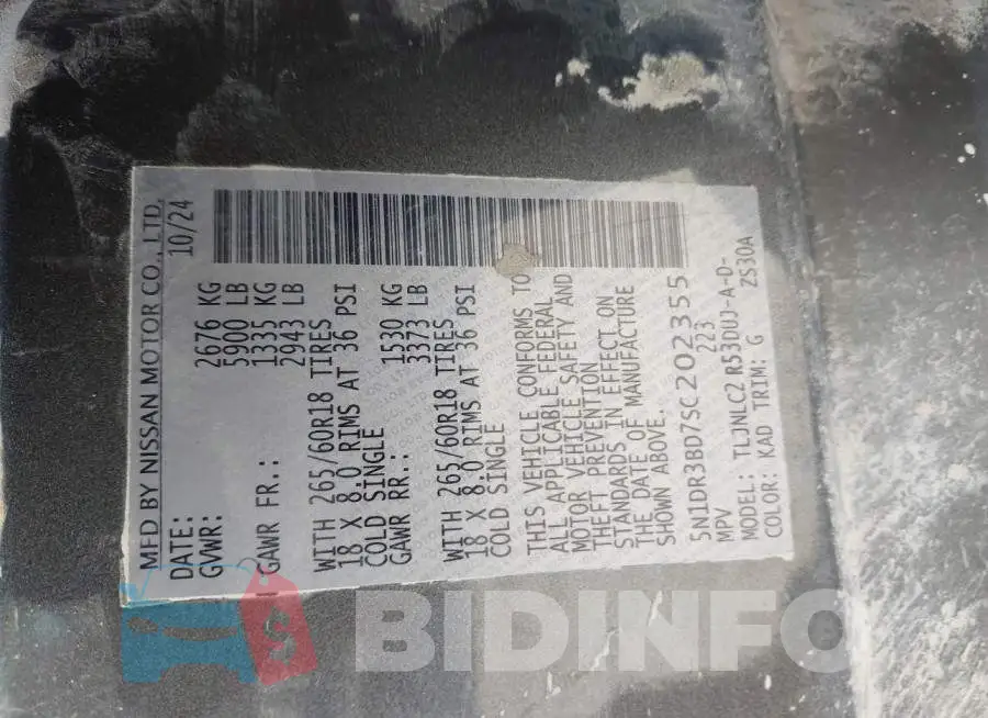 5N1DR3BD7SC202355 Photo# 9