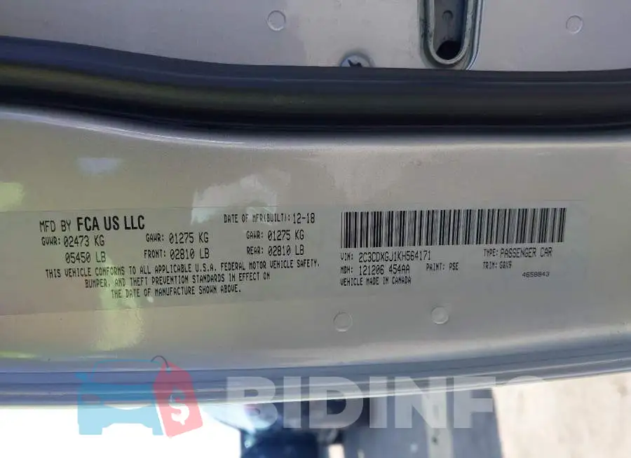 2C3CDXGJ1KH564171 Photo# 9