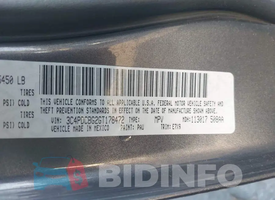 3C4PDCBG2GT178472 Photo# 9