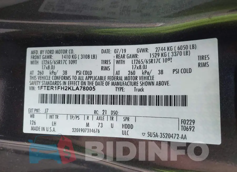 1FTER1FH2KLA78005 Photo# 9