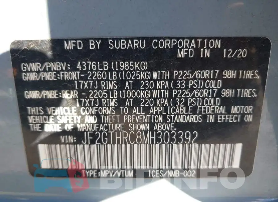 JF2GTHRC8MH303392 Photo# 9