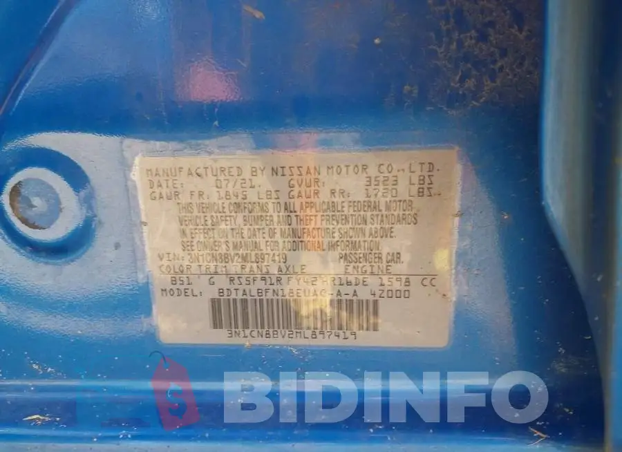 3N1CN8BV2ML897419 Photo# 9