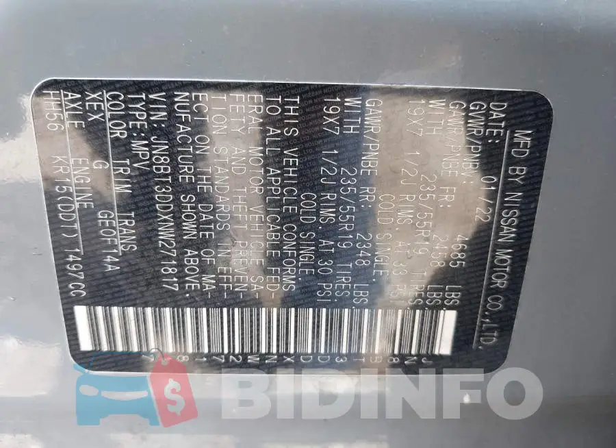 JN8BT3DDXNW271817 Photo# 9