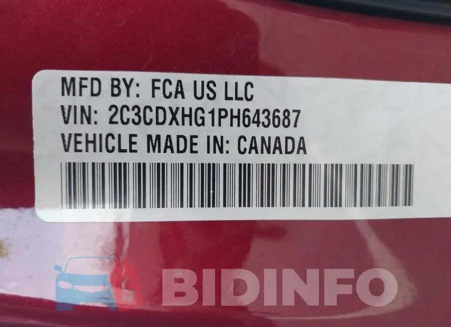 2C3CDXHG1PH643687 Photo# 9