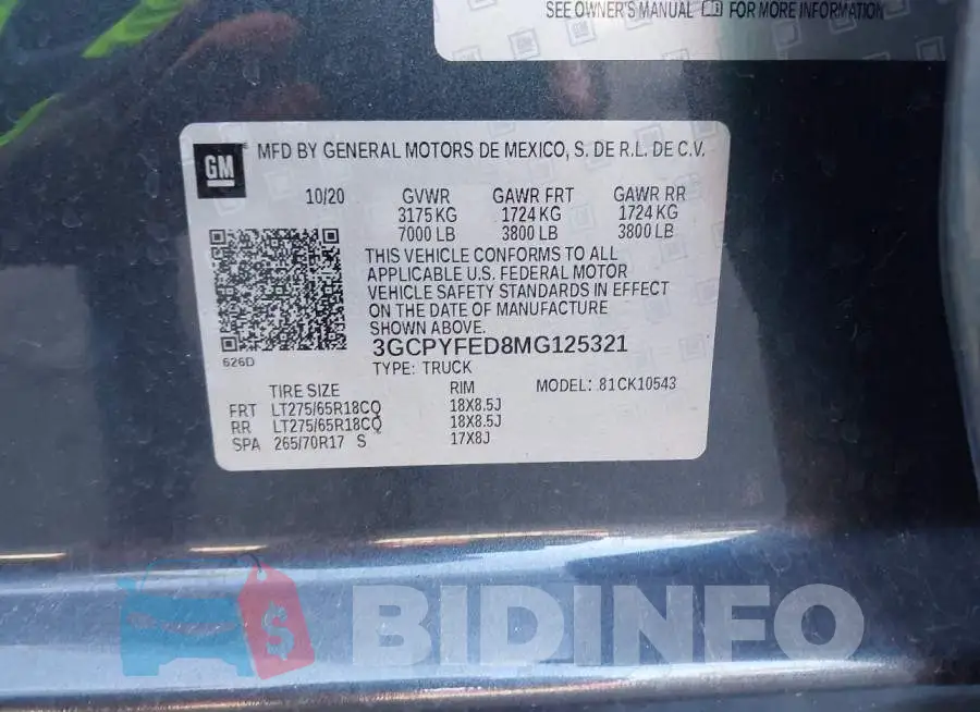 3GCPYFED8MG125321 Photo# 9